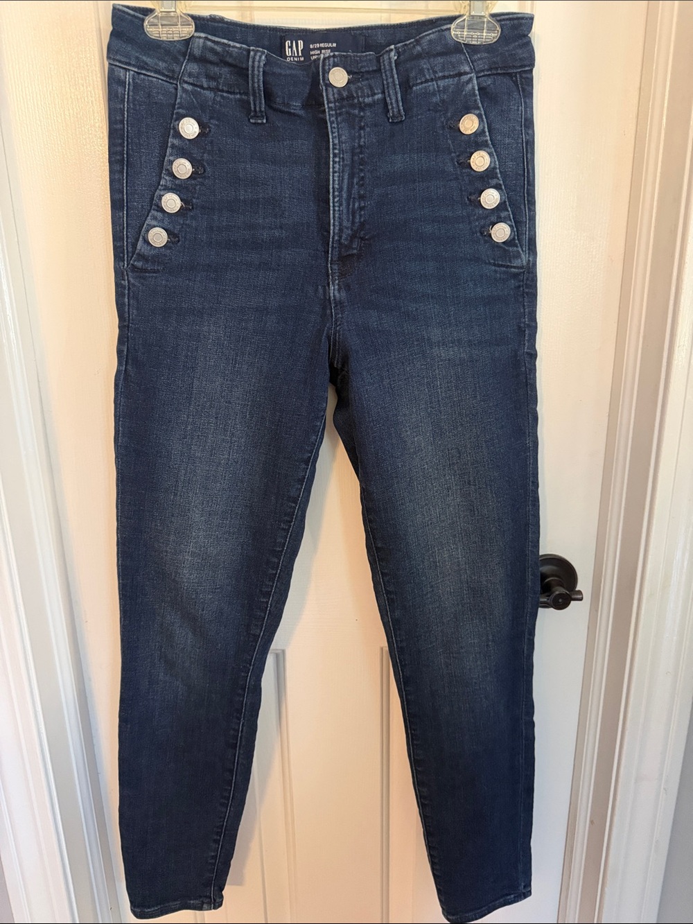 GAP Dark Navy High-Rise Jeans with Silver Button Details